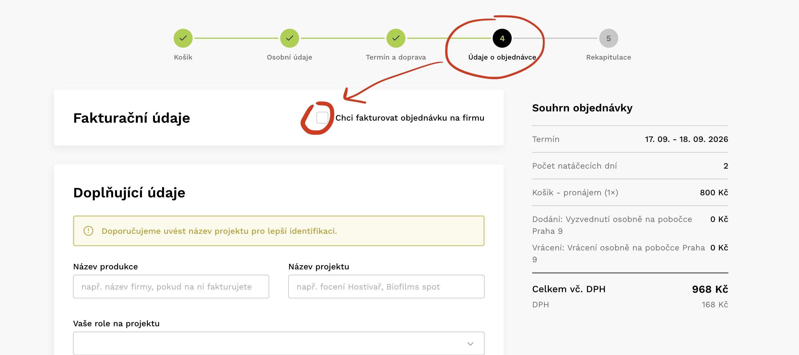 Example of invoicing an order to a company